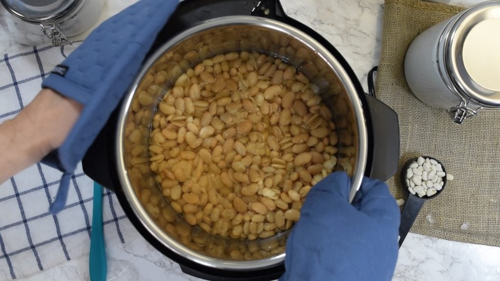 Quck baked beans start with pressure cooking dry Great northern beans in the Instant Pot